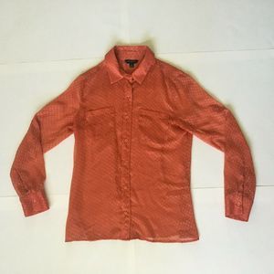 Banana Republic Women's M Sheer Orange Long Sleeve Button Up Pockets Textured